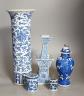 A group of 19th century Chinese blue and white vases, tallest 38.5cm, pots and a candlestick (5)                                                                                                                            