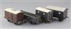 A NE open wagon, no.2573, in grey, an LMS box van, no. 7960, in brown, an NE box van, no.605621, in brown,                             