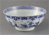 A Chinese blue and white petal lobed bowl, Kangxi period, Diam.23.5cm, glaze losses to rim                                             