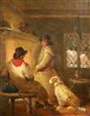 Attributed to George Morland (1764-1804) Travellers before the hearth 11 x 9in.                                                        