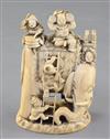 A Japanese ivory okimono of boys clambering on an elephant, Meiji period, height 9.8cm                                                 