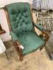 A mid Victorian upholstered mahogany armchair, width 66cm, depth 70cm, height 94cm                                                                                                                                          