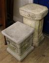 Two reconstituted stone pedestals W.39.5 and 32cm                                                                                      