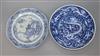 A Chinese blue and white dragon dish and a landscape plate largest 24.5cm                                                              