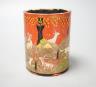 A Persian lacquer wood brush pot decorated with tigers hunting prey 10.5cm                                                                                                                                                  