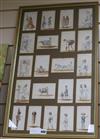 Anglo Indian School, framed set of 20 ink and watercolour studies of Indian servants and craftsmen, largest 11 x 7cm, framed as one    