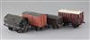 An open wagon, in brown, a box van, no.M232576, in red, a horse box, LMS no.6510, in red and a covered                                 