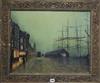 Manner of Atkinson Grimshaw, oil on canvas board, Liverpool Dock scene, 45 x 57cm                                                      