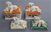 A Staffordshire porcelain 'poodle and puppies' inkbox, a similar box and cover and two covers, c.1840-50, approx 9cm wide              