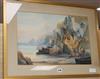 Hazyl Craig Fowler (1887-1978) watercolour, Fishermen beneath sea cliffs, signed, 34 x 52cm                                            