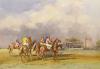 Michael Crawley, watercolour, The Line Up at Newmarket, signed, 27 x 38cm.                                                                                                                                                  