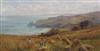 Alfred Augustus Glendening (1861-1907) Harvesters in a clifftop cornfield 15.5 x 29.5in.                                               