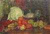 20th century Russian School Still life of vegetables and a tureen on a table top 19.5 x 29in., unframed                                