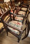 A pair of Regency elbow chairs and a pair of dining chairs                                                                             