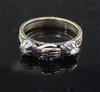 A George III gold, silver and rose cut diamond set gimmel fede ring, size O/P.                                                         