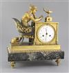 An early 19th century French gilt and patinated ormolu mantel clock, Chapuy, Rue Vivienne No.4, height 13in.                           