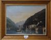 19th Century English School, oil on canvas, view of Villa Taverna, Torno, Lake Como, Italy, signed "JK", 1854, 34 x 46cm               