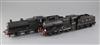 A scratch built pair of locomotive double headed O gauge 0-6-0 mixed traffic class 4F locomotives and tenders, overall 38cm, needs atte