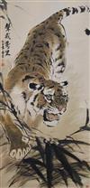 A Chinese scroll, painted over-print of a tiger                                                                                        