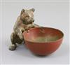 A 19th century Austrian cold painted bronze bear and bowl trinket dish, 4.5in.                                                         