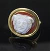 An antique gold and Roman? sardonyx cameo set oval ring, size L.                                                                       