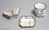 Three Chinese Canton enamel wares, square dish with seal mark Qing period                                                                                                                                                   