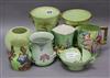 A group of Carlton Ware 1930s lime green ground pottery comprising six vases, a dish and a jug tallest 18cm                            