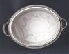 A Victorian silver oval two handled tea tray by Horace Woodward & Co, 86.5 oz.                                                         