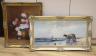 Continental School, oil on canvas, Seaweed gatherer on the shore, indistinctly signed, 38 x 78cm, together with an oil still life of flowers, 60 x 50cm                                                                     