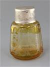 A German amber coloured spar glass perfume bottle, late 19th century, total height 15cm                                                
