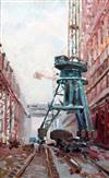 Nicolai Pavlovich Tolkounov (1917-1996) Industrial scene 31 x 19in.                                                                    