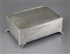 A George V Art Deco silver rectangular cigar box, by C.S. Green & Co, width 23cm.                                                      