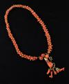 A late 19th/early 20th century gold mounted carved coral necklace with clasp set with coral and seed pearl beads                       