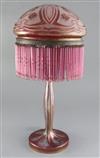 An unusual Bohemian Art Nouveau ruby overlaid clear glass lamp base and shade, c.1905, height 58.5cm                                   