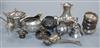 An early 19th century Dutch miniature silver bell, a similar baluster cream jug and embossed cream jug and sundry silver,              