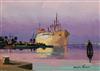 § Cecil Rochfort D'Oyly John (1906-1993) Freighter in a Mediterranean harbour 10 x 14in. unframed.                                     