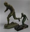 A spelter model of a footballer and a bowls player                                                                                     