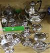 A silver-mounted two-piece dressing table set and a collection of plated table ware,                                                   