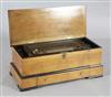 An early 20th century Swiss boxwood strung walnut musical box, width 27in. height 10.75in. depth 12.5in.                               