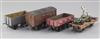 An LMS P & A open wagon, no.C19, in red, an open wagon in grey and S.R. flat truck with load, 12T,                                     