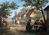 Jean Jacques Zuidema Broos (Dutch 1833-1877) village scene with equestrian and other figures, oil on panel                             