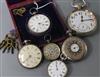 A Waltham keyless silver half-hunter pocket watch and five other pocket watches,                                                       