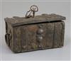 A 19th century 17th century style iron strong box, 6.5in.                                                                              