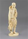 A Japanese ivory okimono of a fisherman, Meiji period, 26cm                                                                            