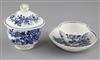 A Worcester fence pattern teabowl and saucer, and a similar sugar bowl and cover, c.1770, 12.5cm and 11.5cm                            