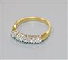 A modern 18ct gold and seven stone diamond half hoop ring, size L.                                                                     