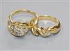 Two modern 18ct gold and diamond dress rings including diamond cluster.                                                                