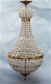 A pair of Empire style cut glass beaded and bronzed metal bag chandeliers, drop 3ft 9in. diam. 1ft 8in.                                