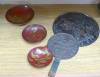 A Japanese lacquer makie three set of bowls and two mirrors, Edo to Meiji, tallest 32cm                                                                                                                                     