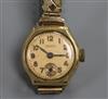 A lady's 9ct gold wrist watch.                                                                                                         